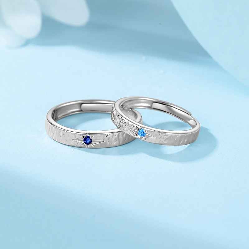 Falling into the Stars Matching Couple Rings in 999 Sterling Silver, Free Engraved, Adjustable - Image 2