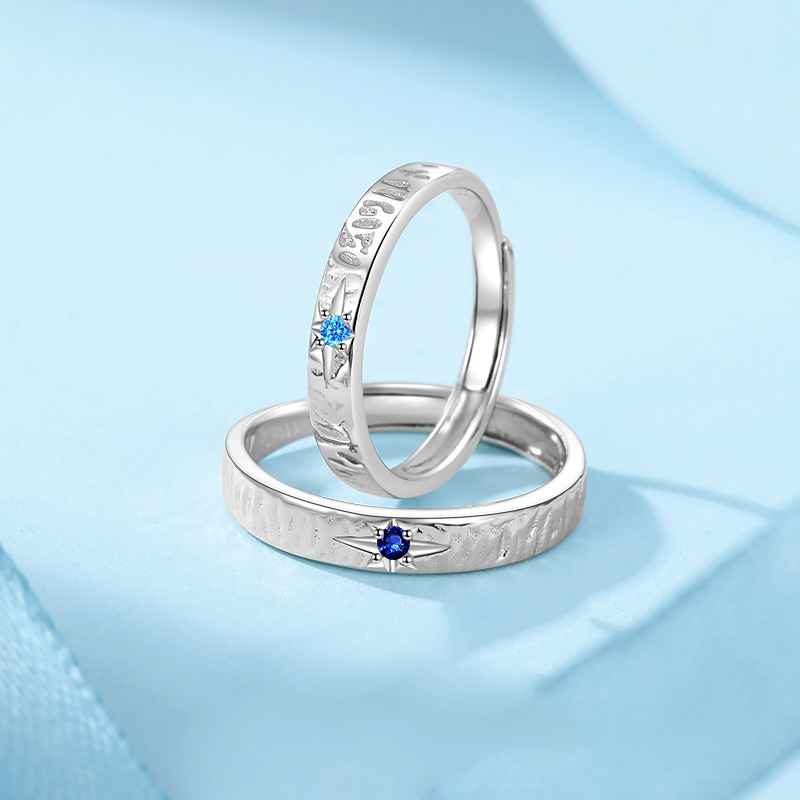 Falling into the Stars Matching Couple Rings in 999 Sterling Silver, Free Engraved, Adjustable - Image 3
