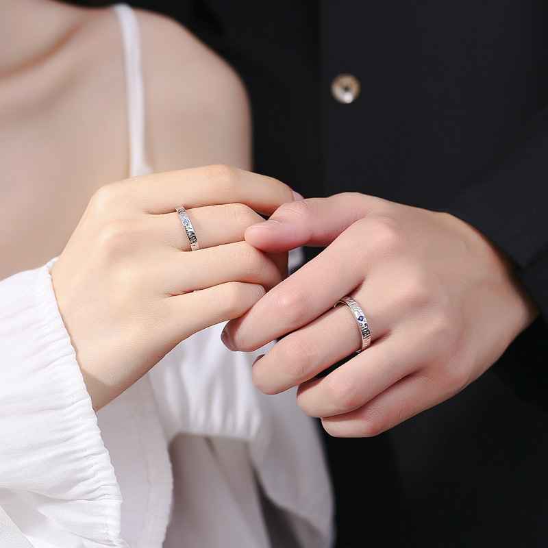 Falling into the Stars Matching Couple Rings in 999 Sterling Silver, Free Engraved, Adjustable - Image 4