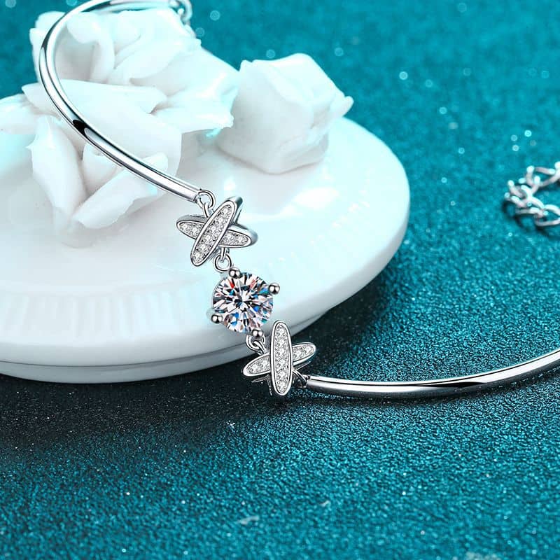 Four Prong X Charm Pipe Tube Silver Bracelet - CZ or Moissanite - Image 4
