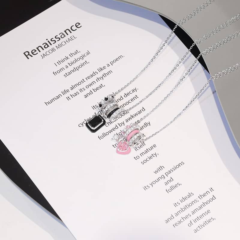 Geometric Black & Pink Matching Necklaces - Image 4