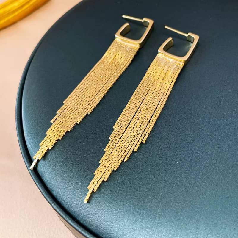 Geometric Tassel Earrings - Silver or Gold - Image 3