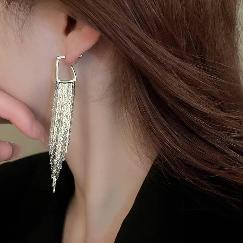Geometric Tassel Earrings - Silver or Gold - Image 5