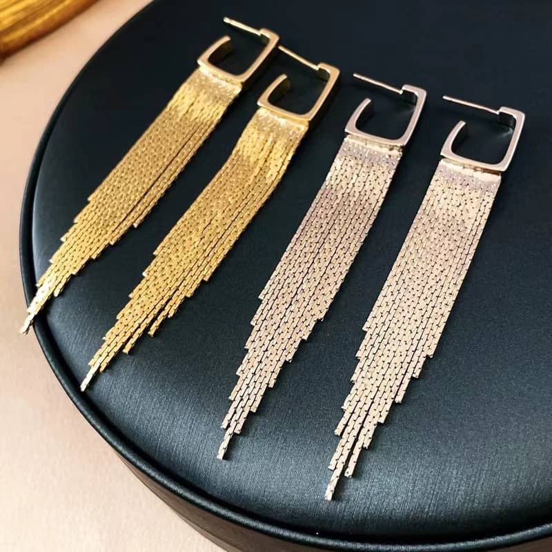 Geometric Tassel Earrings - Silver or Gold - Image 6