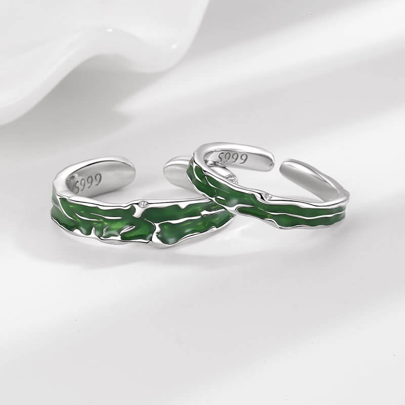 Green Forest Enamel Matching Rings