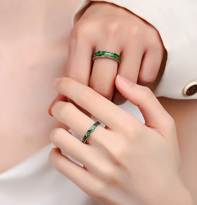 Green Forest Enamel Matching Rings - Image 2
