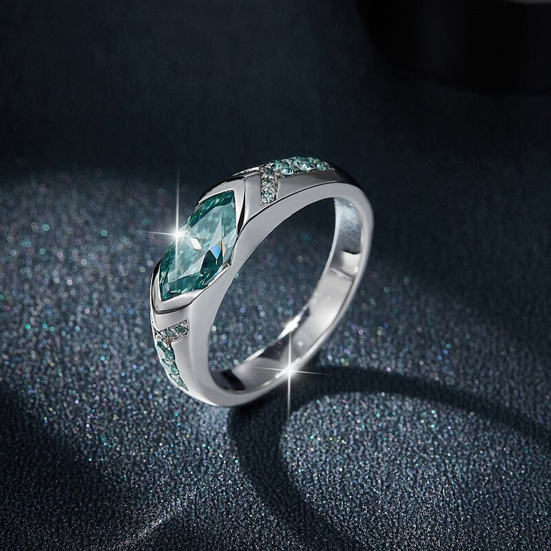 Horus Lake Blue Tiger's Eye Moissanite Ring - Image 4