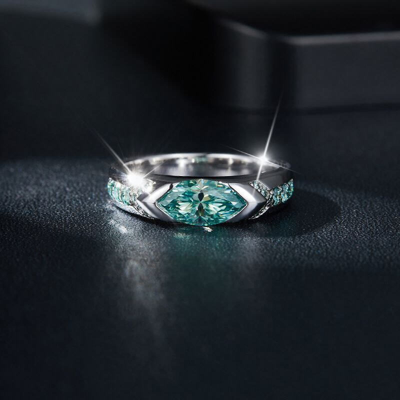 Horus Lake Blue Tiger's Eye Moissanite Ring - Image 5