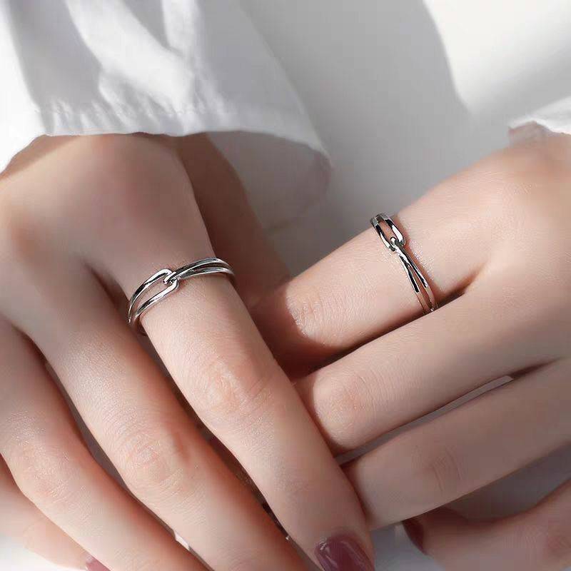 Minimalist Twin Knot Couple Rings - Image 3