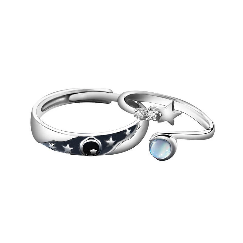 Moon Star Moonstone Matching Rings