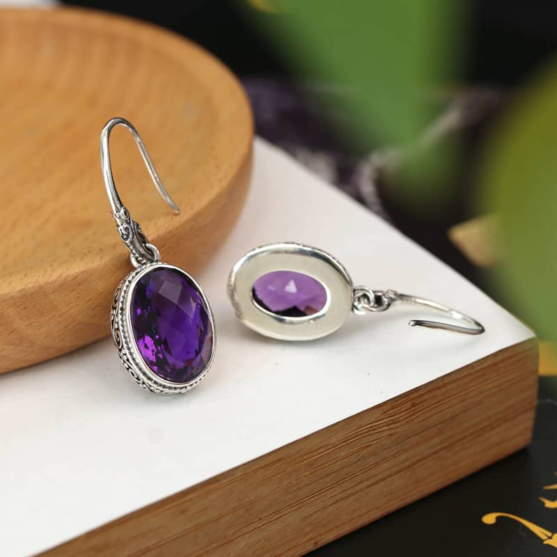 Oval Amethyst Hook Earrings - Image 3