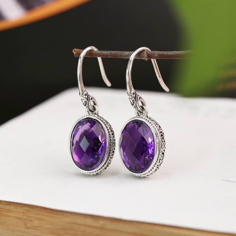 Oval Amethyst Hook Earrings - Image 4
