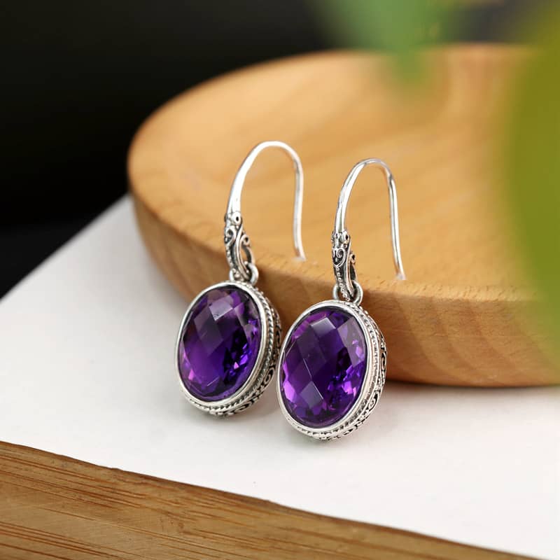 Oval Amethyst Hook Earrings - Image 5