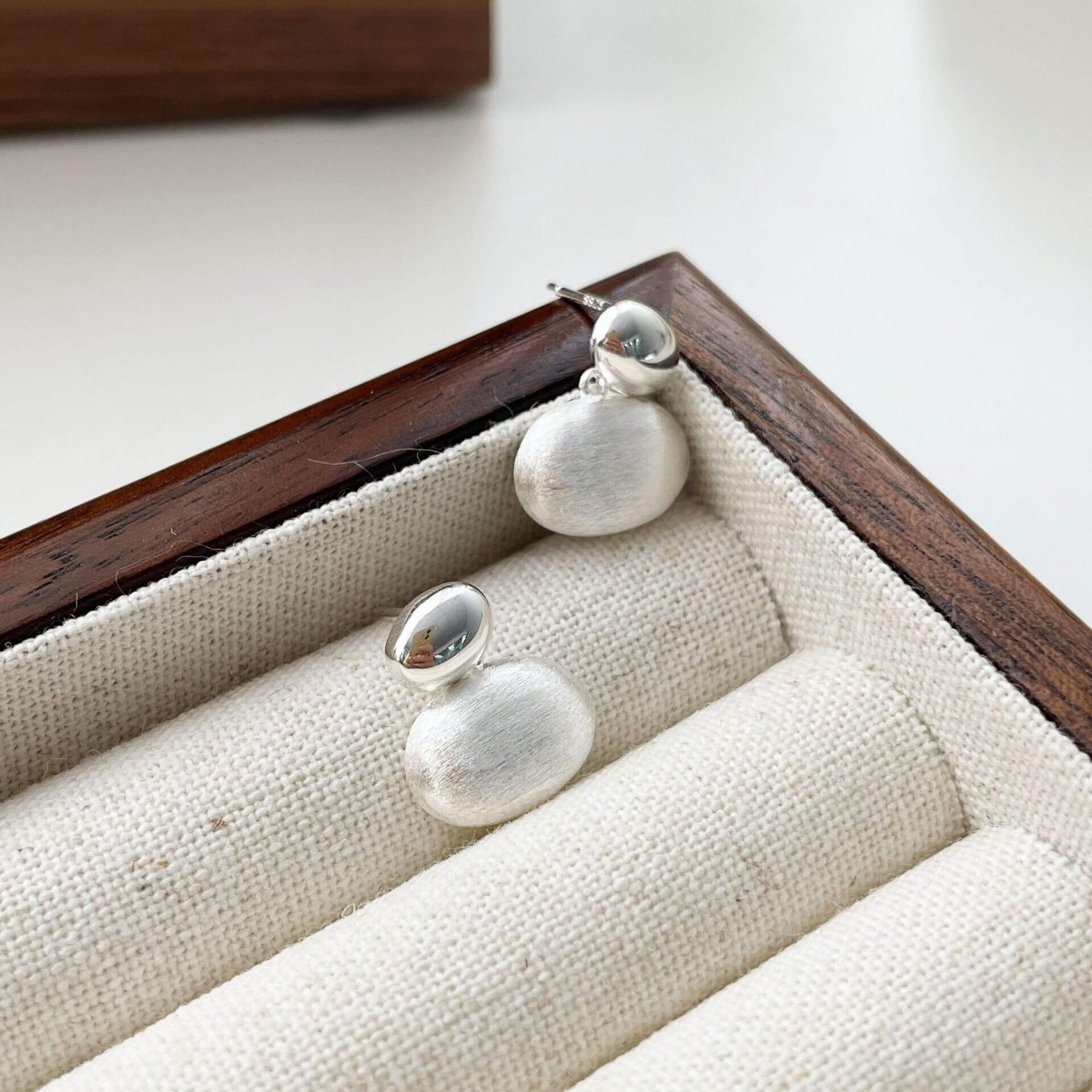 Oval Two Tone Brushed Stud Earrings - Silver or Gold - Image 4