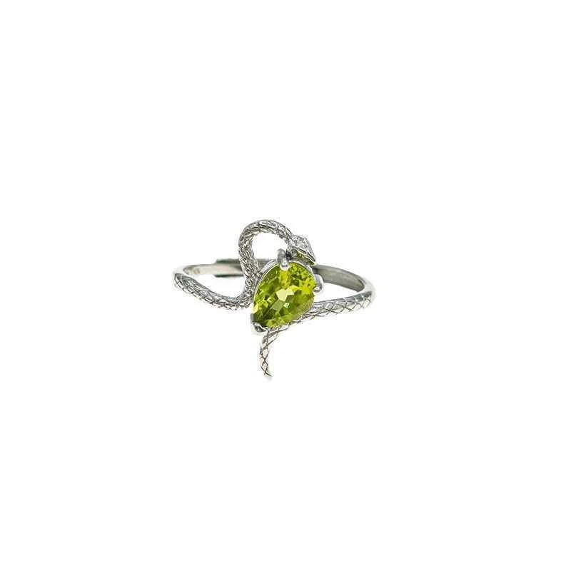Peridot Silver Snake Ring - August Birthstone Ring - Image 2