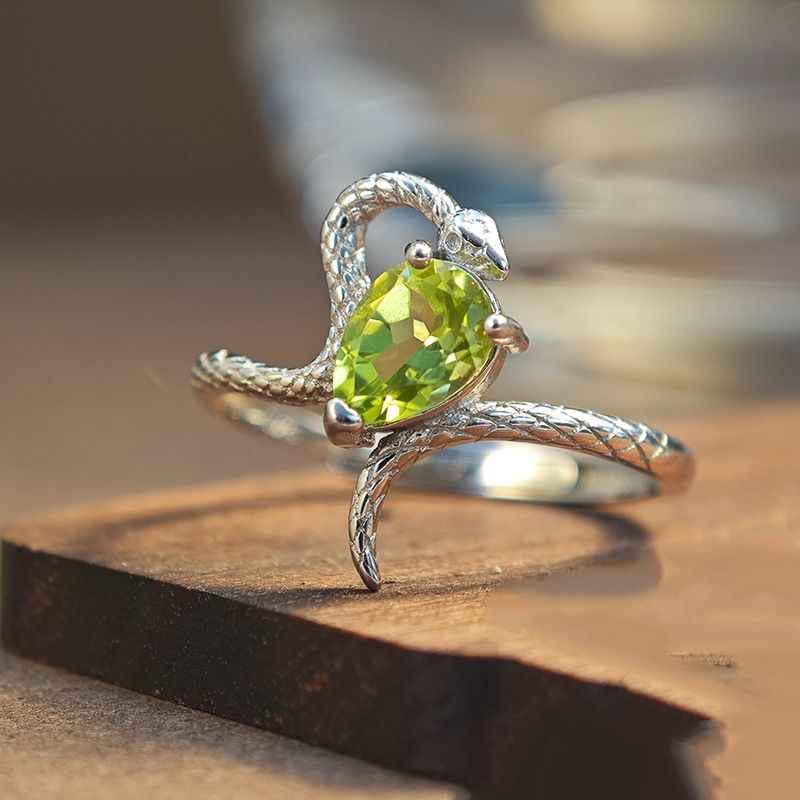 Peridot Silver Snake Ring - August Birthstone Ring - Image 3