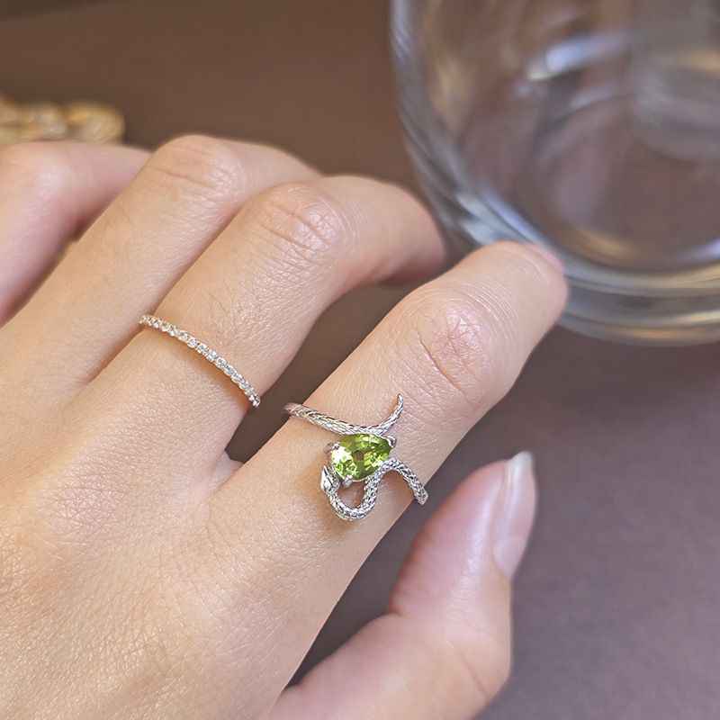 Peridot Silver Snake Ring - August Birthstone Ring - Image 5