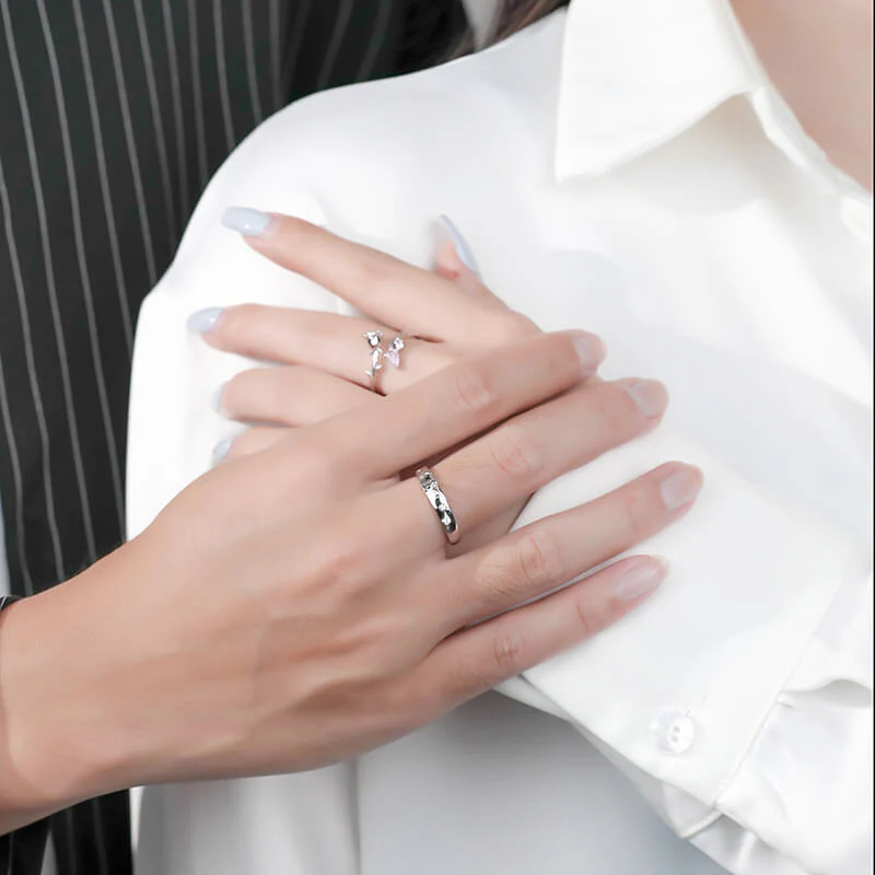 Pink CZ Little Prince & Rose Matching Rings - Image 5