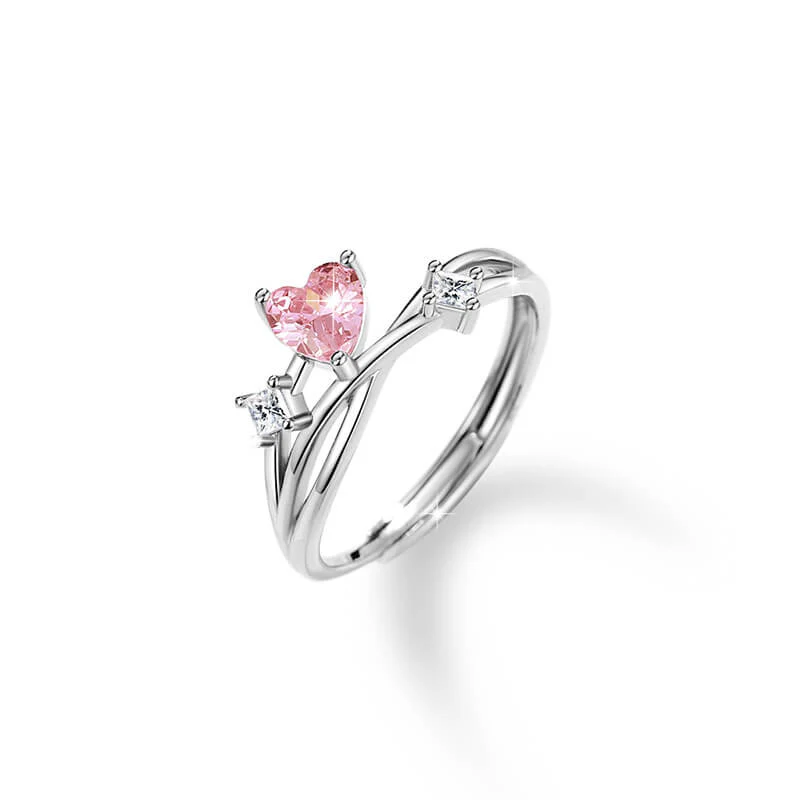 Pink Heart CZ Matching Rings - Image 2