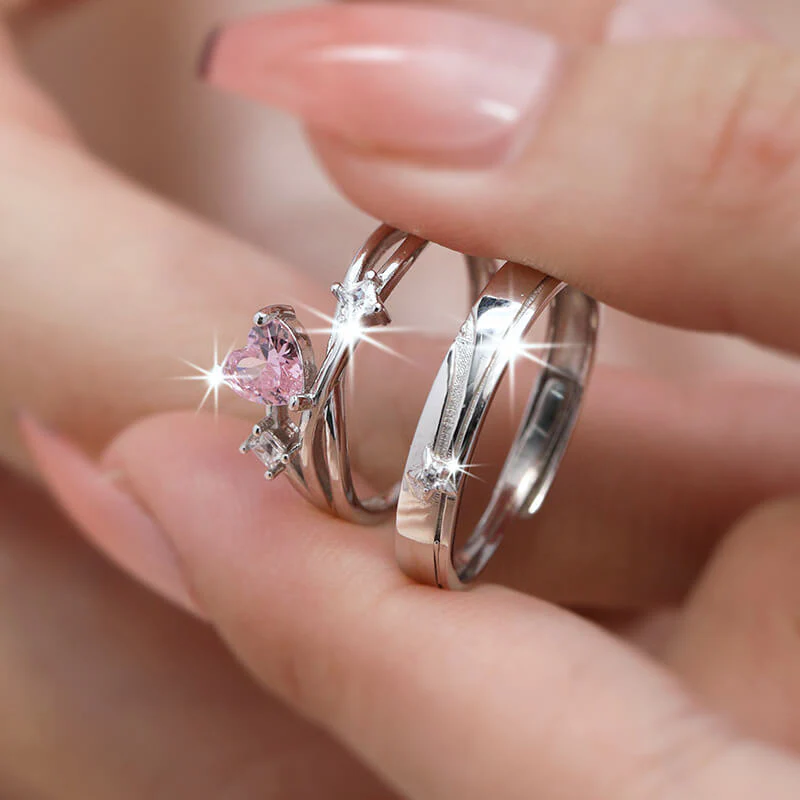 Pink Heart CZ Matching Rings - Image 4