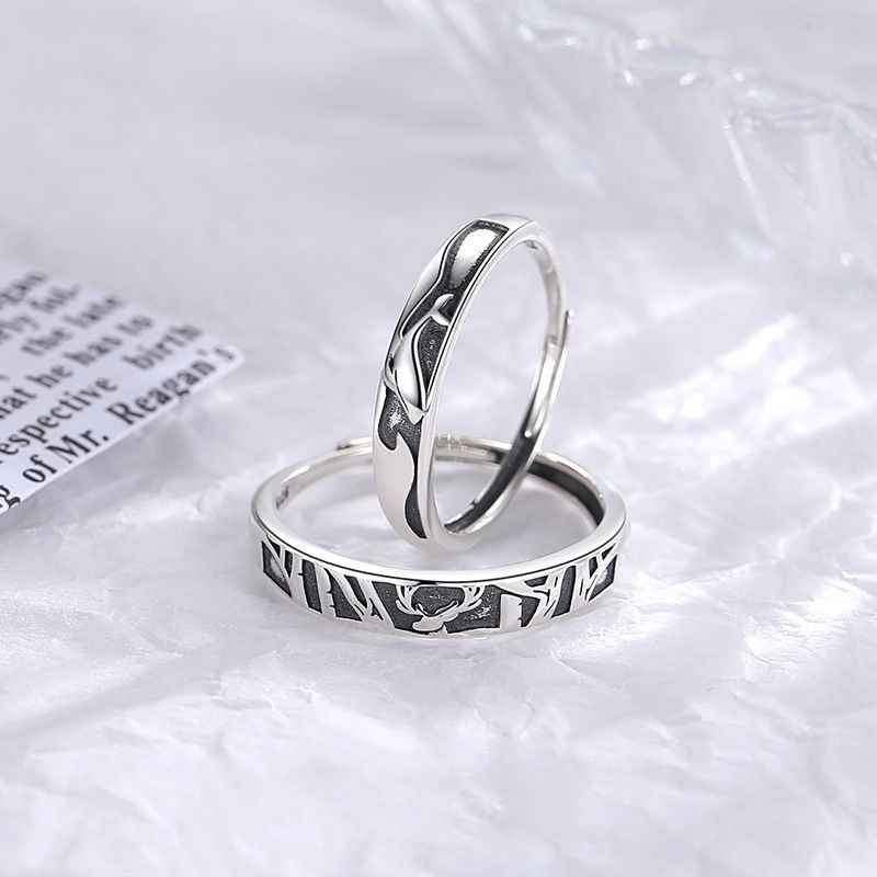 Reindeer and Whale Matching Couple Rings in Solid 925 Sterling Silver - Image 2