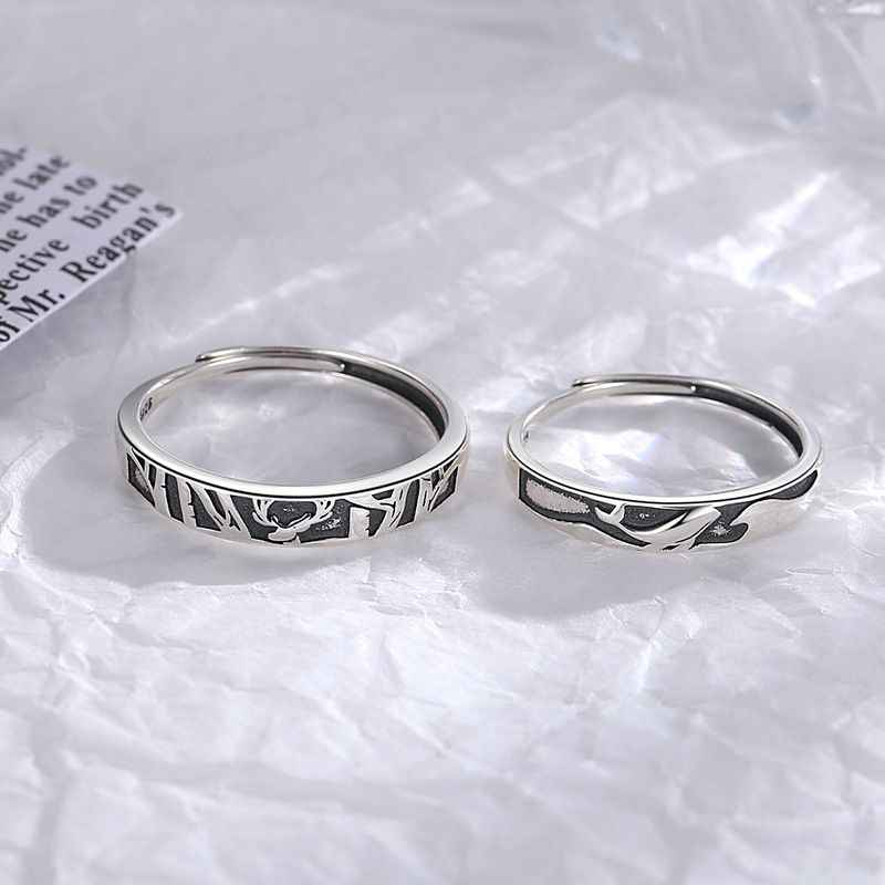 Reindeer and Whale Matching Couple Rings in Solid 925 Sterling Silver - Image 3
