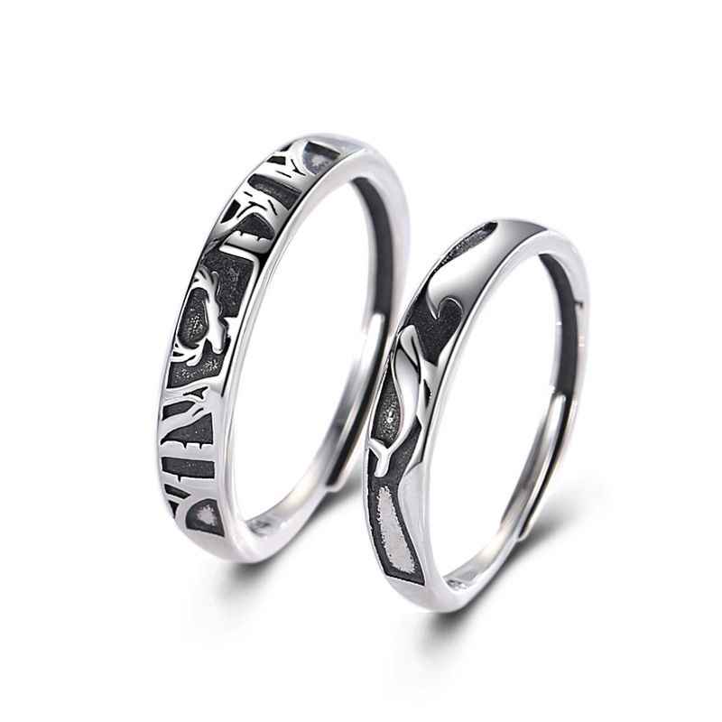 Reindeer and Whale Matching Couple Rings in Solid 925 Sterling Silver - Image 4