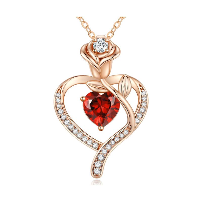 Rose Flower Heart Birthstone Necklace - Image 3