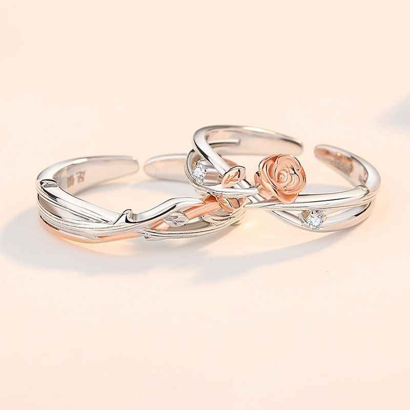 Rose Thorn Silver and Rose Gold Matching Couple Rings - Image 3