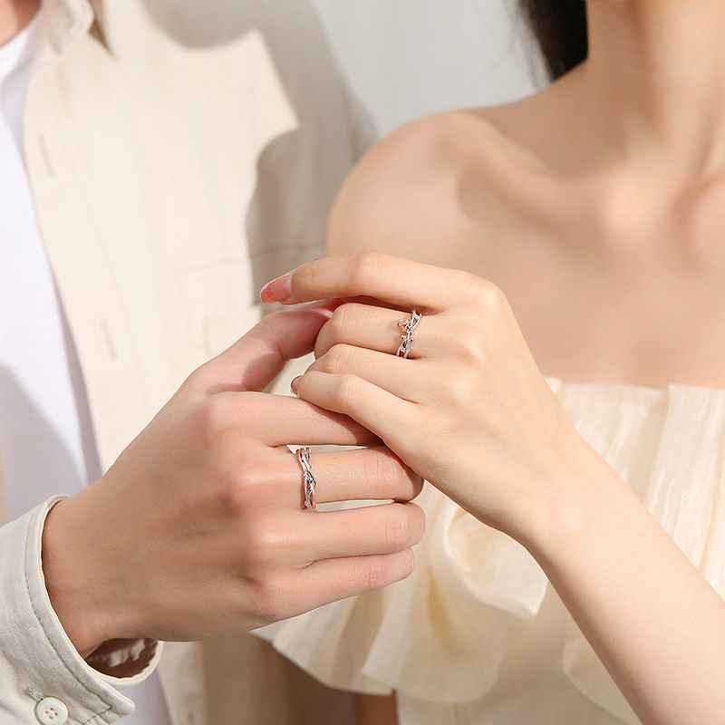 Rose Thorn Silver and Rose Gold Matching Couple Rings - Image 4