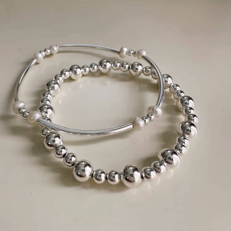 Silver Bead Bracelet Set - Image 4