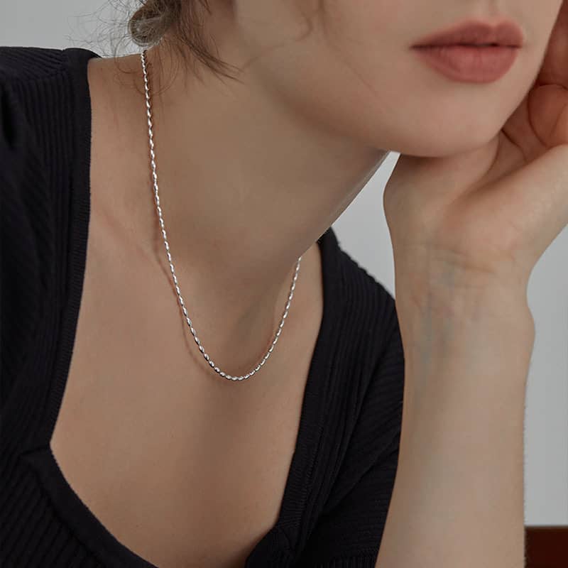 Silver Oval Bead Necklace - Image 3