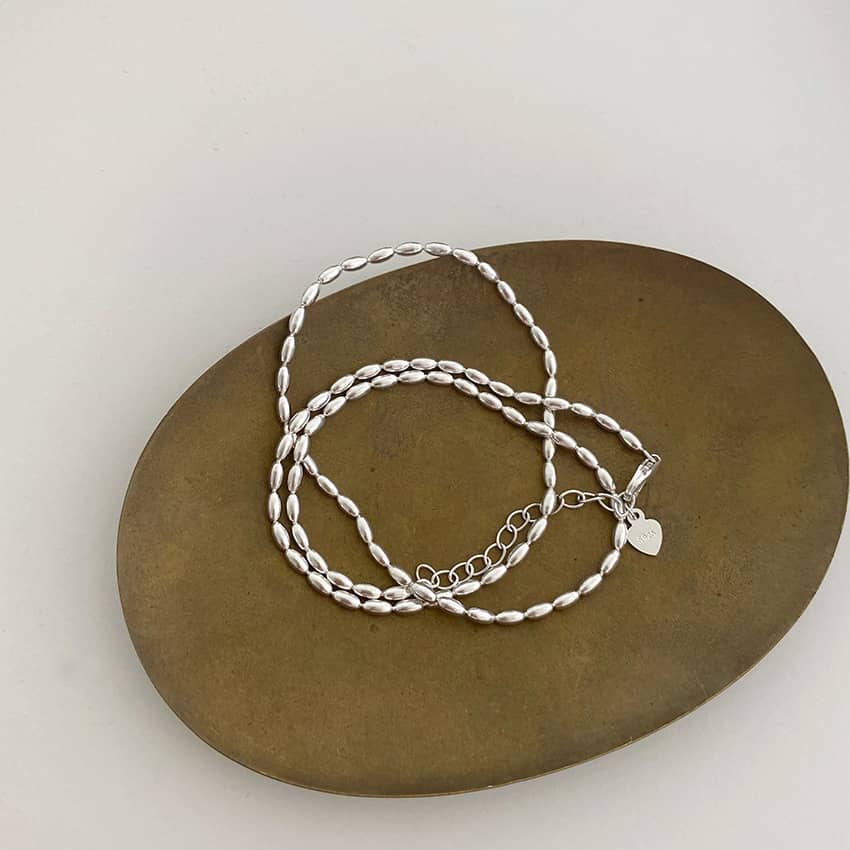 Silver Oval Bead Necklace - Image 5
