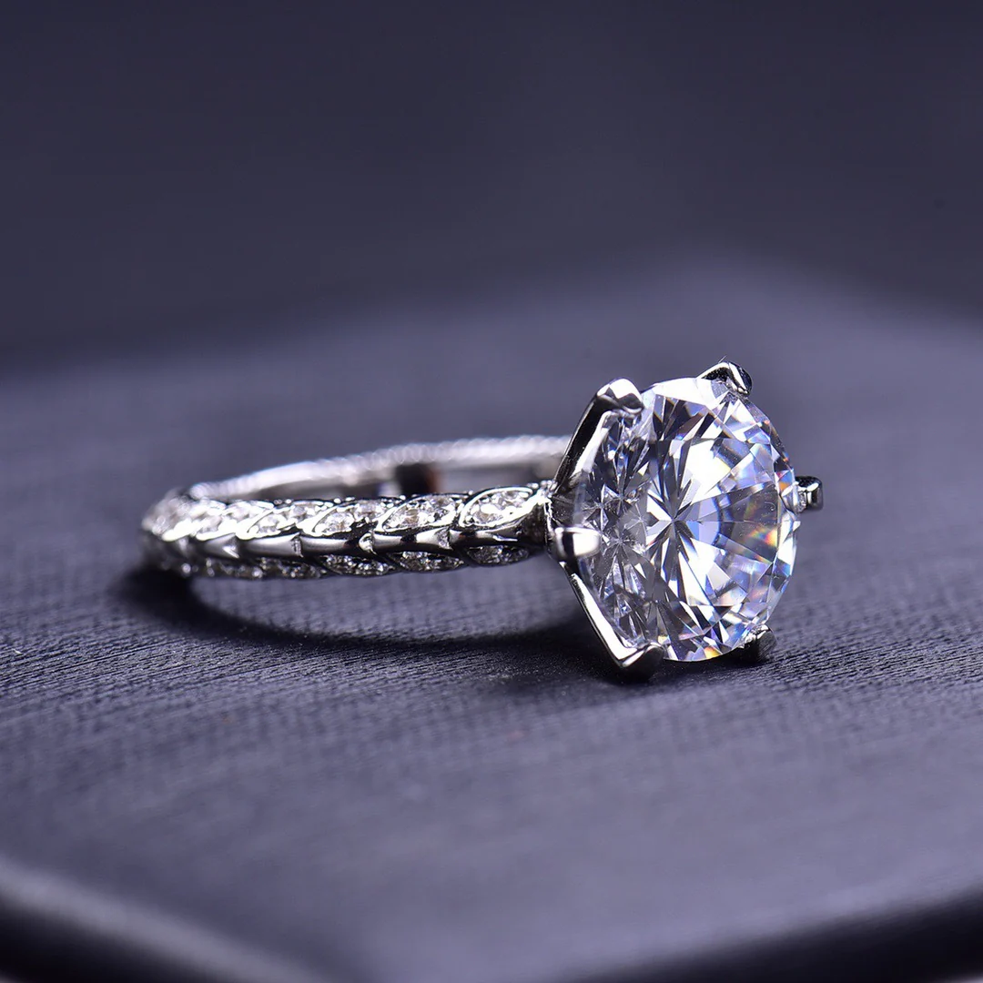 Six Prong Round Cut Sterling Silver 5Ct Moissanite Ring - Image 6