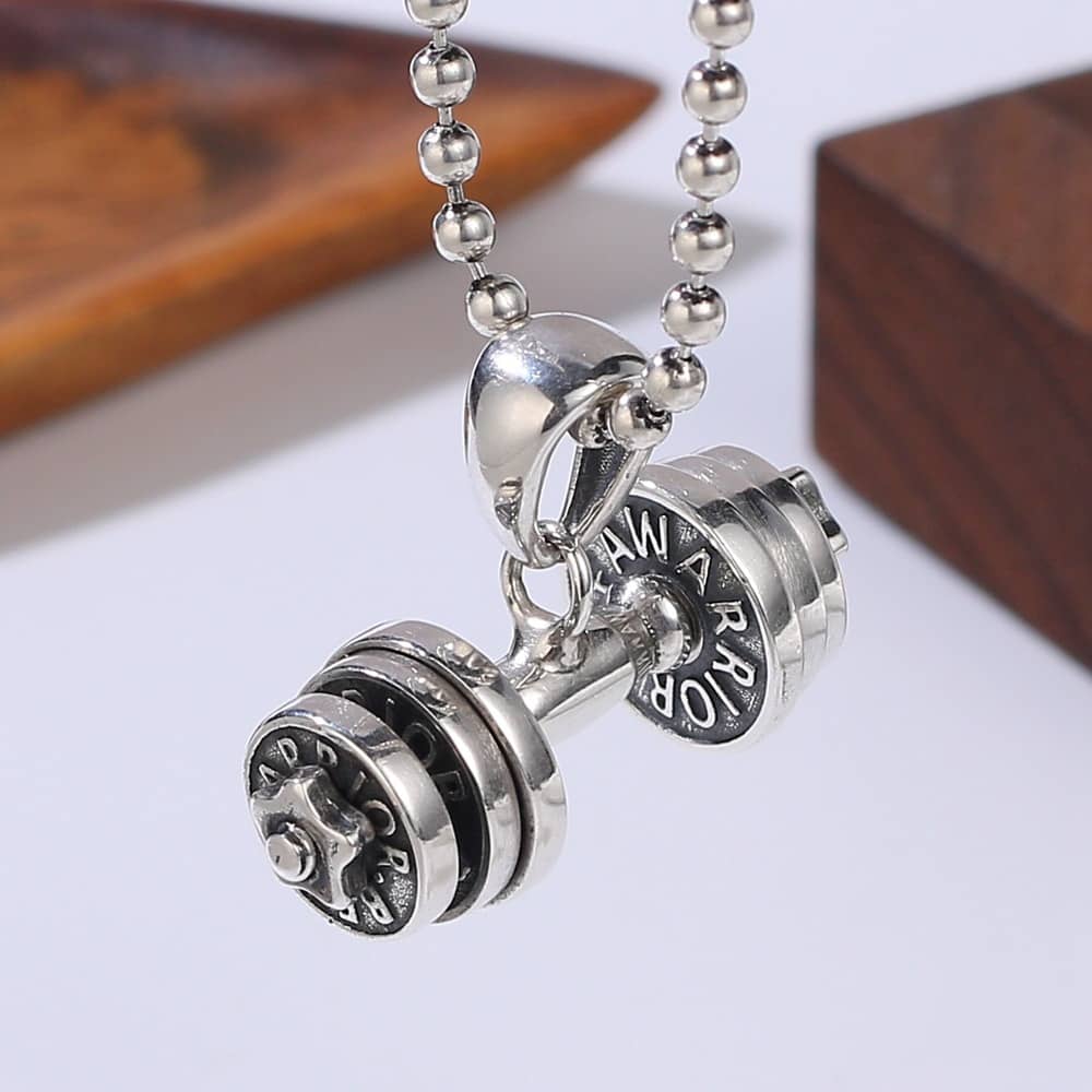 Sterling Silver Rotatable Barbell Pendant Necklace - Image 3