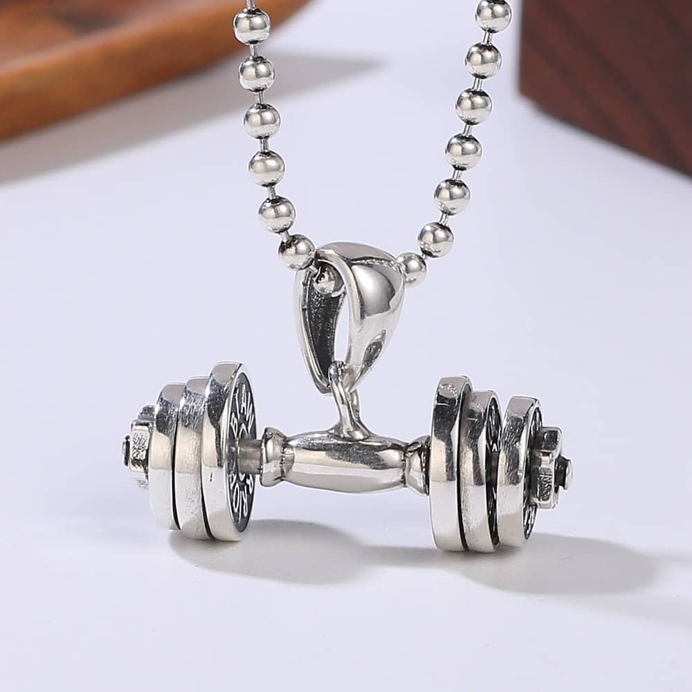Sterling Silver Rotatable Barbell Pendant Necklace - Image 4