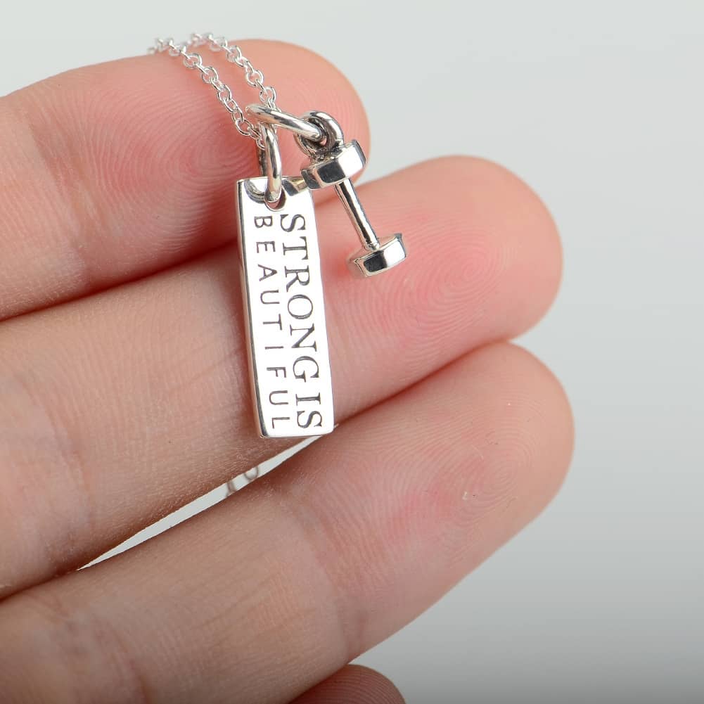 Strong is Beautiful Dumbbell Charms Necklace - Image 4