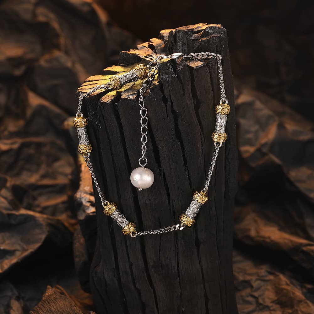 Tang Grass Flower Gold & Silver Two Tone Sterling Silver Bracelets - Image 3