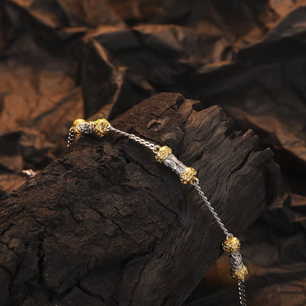 Tang Grass Flower Gold & Silver Two Tone Sterling Silver Bracelets - Image 4