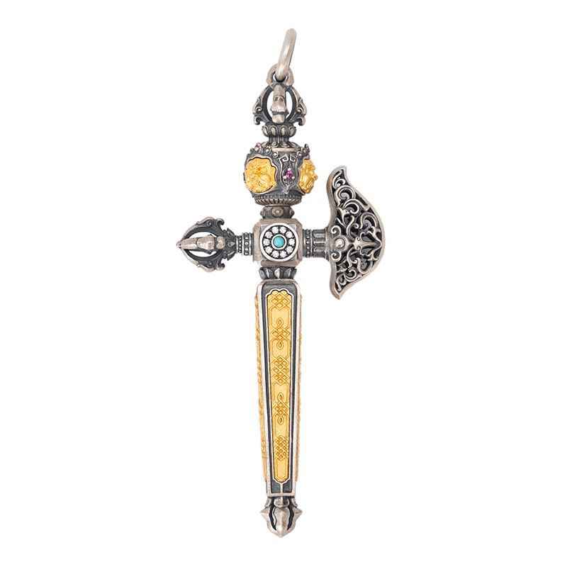 Tibetan Vajra Axe Silver Pendant - Image 3