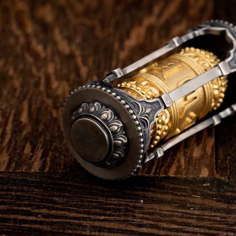 Tibetan Prayer Wheel Two Tone Silver Pendant - Image 4