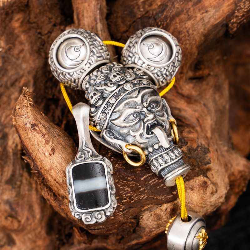 Tibetan Zakiram Triple-loop Ornament Silver Pendants - Image 3
