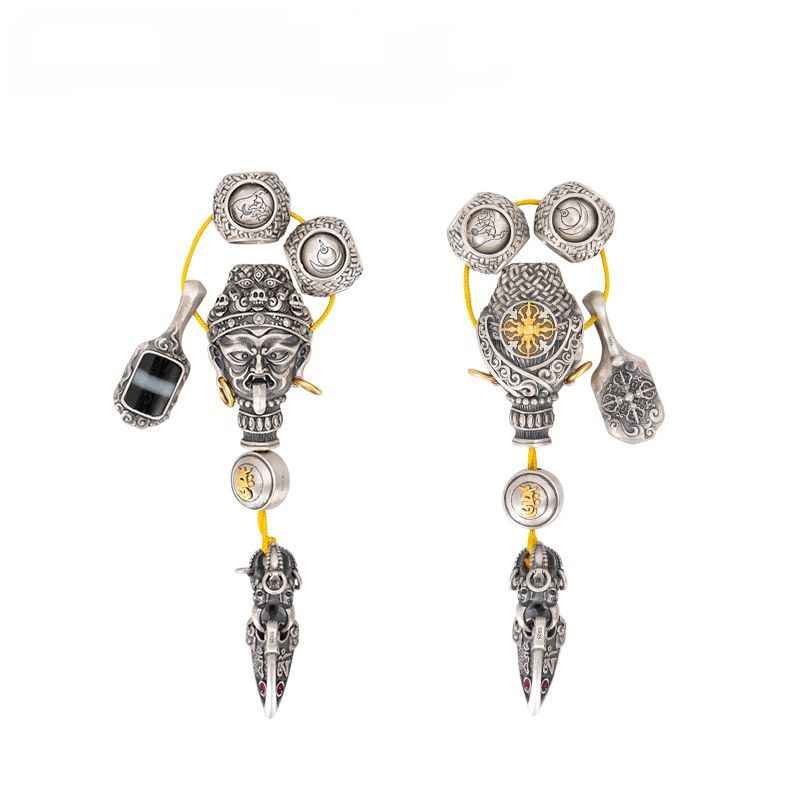 Tibetan Zakiram Triple-loop Ornament Silver Pendants - Image 4