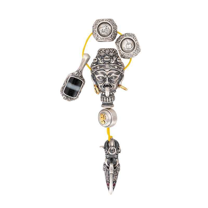 Tibetan Zakiram Triple-loop Ornament Silver Pendants - Image 5