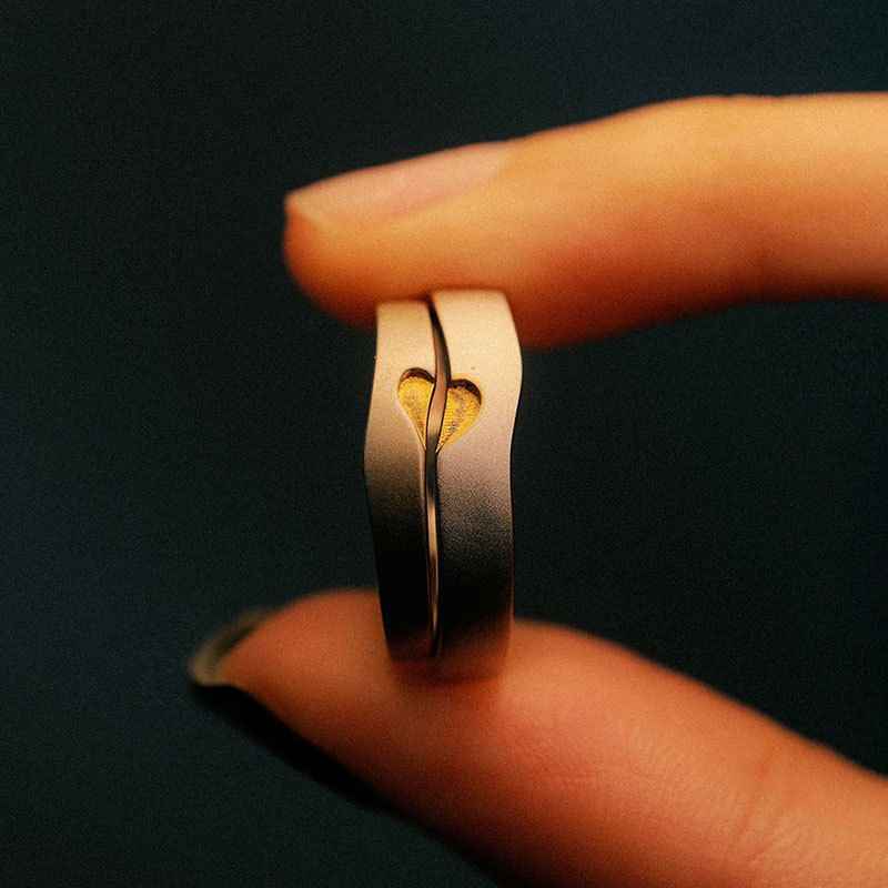 Two Hearts Beat As One Silver Couple Rings