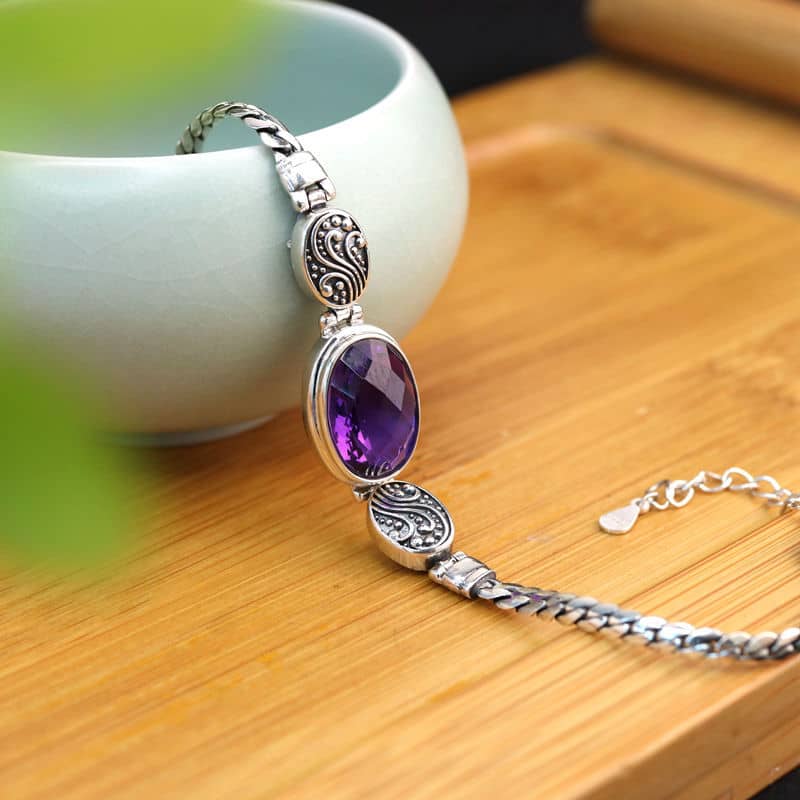 Vintage Silver Amethyst Bali Style Bracelet - Image 3