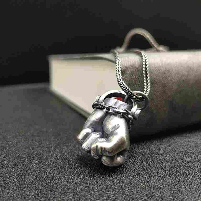 Vintage Silver Fist Pendant Necklace - Image 3