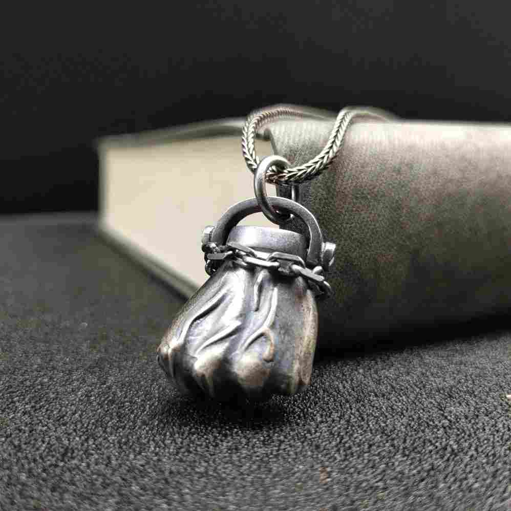 Vintage Silver Fist Pendant Necklace - Image 4